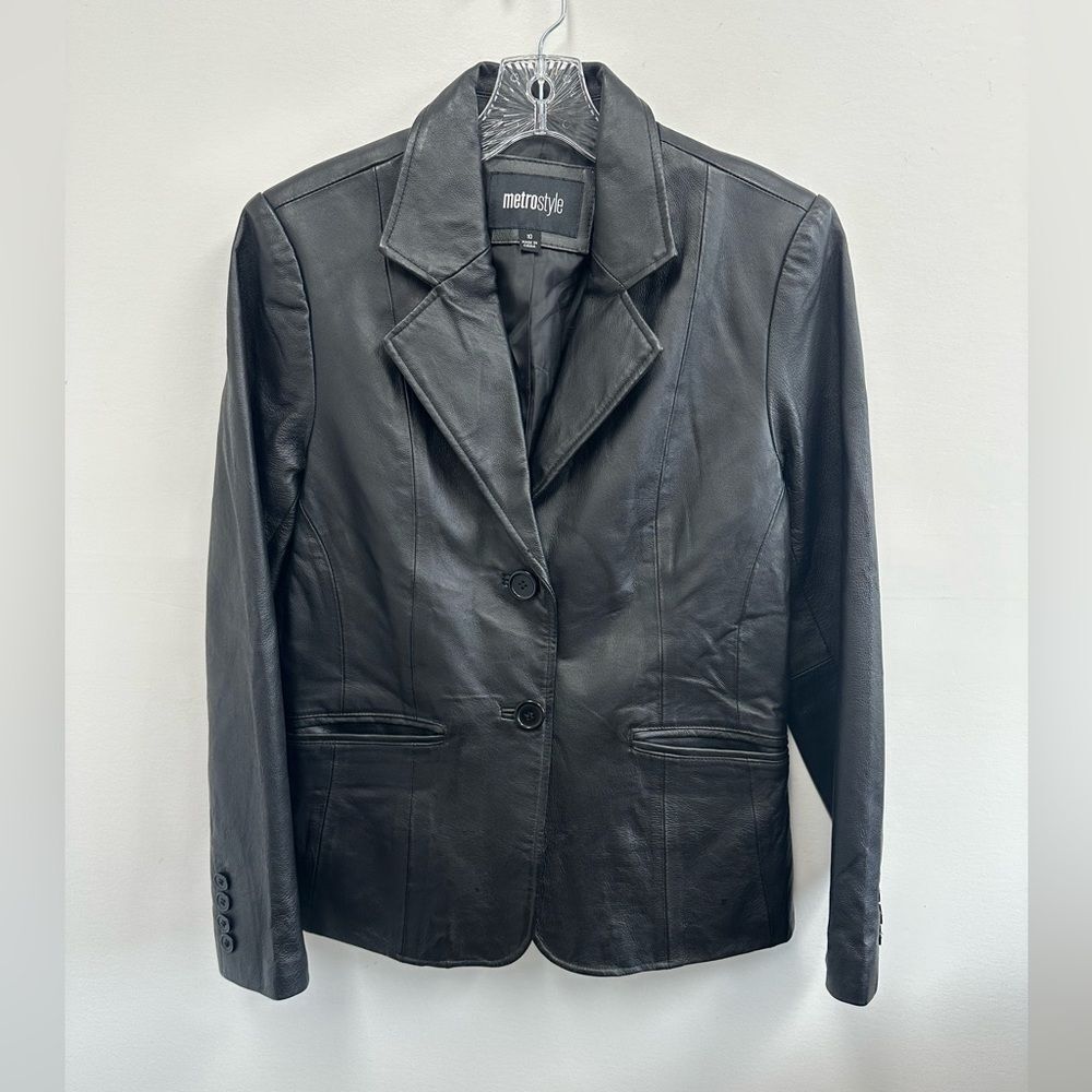 Vintage Y2K Metrostyle Black Leather Blazer Jacket Collared Size S - Picture 5 of 9